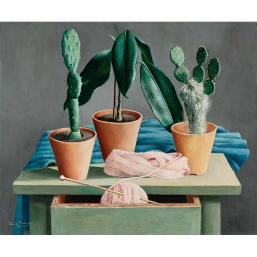 Still Life with Cacti, Rubber Plant and Ball of Wool